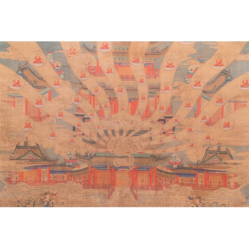 424 - Chinese school: 'The 33-headed Avalokitesvara', ink and colour on silk, 19/20th C.Dim.: 374,5 x 88,5... 