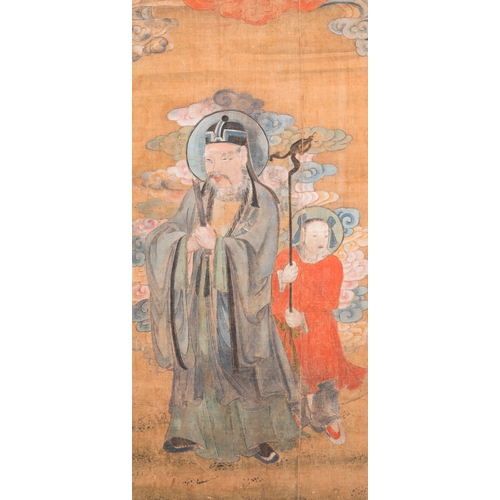 426 - Chinese school: 'A patron and his servant', part of a larger scene from a Buddhist cave, probably No... 