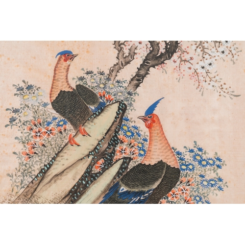 432 - Wang Chengxun çæ¿å³ (19/20th C.): 'Four paintings with fine birds', ink and colours on silk, Rep... 