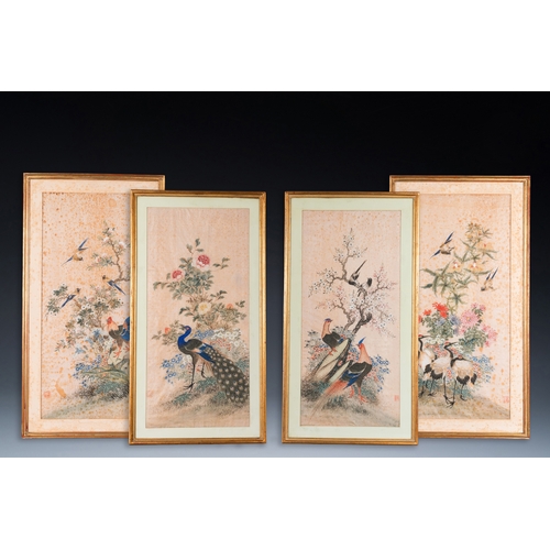 432 - Wang Chengxun çæ¿å³ (19/20th C.): 'Four paintings with fine birds', ink and colours on silk, Rep... 