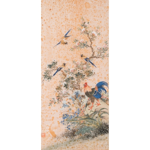 432 - Wang Chengxun çæ¿å³ (19/20th C.): 'Four paintings with fine birds', ink and colours on silk, Rep... 