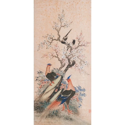 432 - Wang Chengxun çæ¿å³ (19/20th C.): 'Four paintings with fine birds', ink and colours on silk, Rep... 