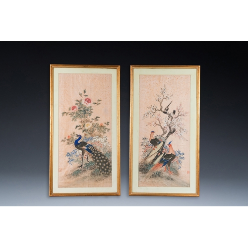 432 - Wang Chengxun çæ¿å³ (19/20th C.): 'Four paintings with fine birds', ink and colours on silk, Rep... 