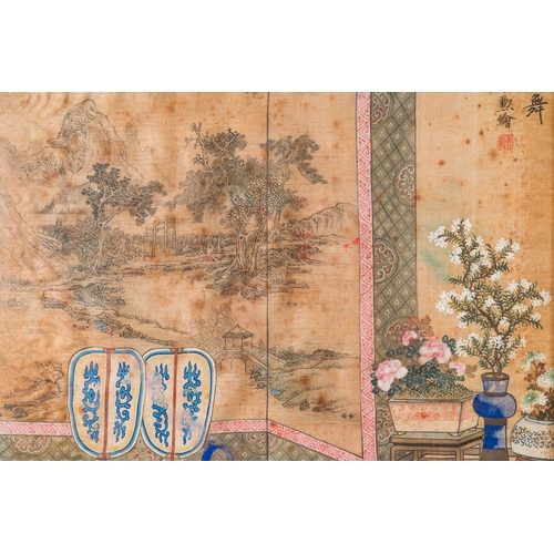 433 - Wang Chengxun çæ¿å³ (19/20th C.): 'Six romantic view of life in ancient China', ink and colours ... 