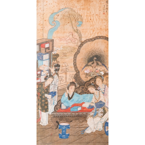 433 - Wang Chengxun çæ¿å³ (19/20th C.): 'Six romantic view of life in ancient China', ink and colours ... 