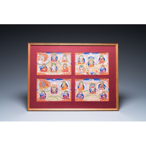 446 - Eight tsaklis and three painted wood book covers, Tibet, 19th C.Dim.: 50,5 x 40,5 cm (the frame)Dim.... 