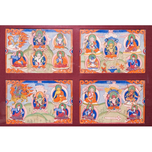 446 - Eight tsaklis and three painted wood book covers, Tibet, 19th C.Dim.: 50,5 x 40,5 cm (the frame)Dim.... 