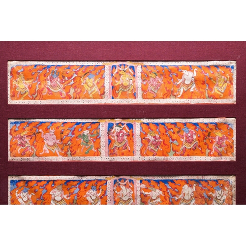 446 - Eight tsaklis and three painted wood book covers, Tibet, 19th C.Dim.: 50,5 x 40,5 cm (the frame)Dim.... 