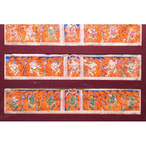 446 - Eight tsaklis and three painted wood book covers, Tibet, 19th C.Dim.: 50,5 x 40,5 cm (the frame)Dim.... 