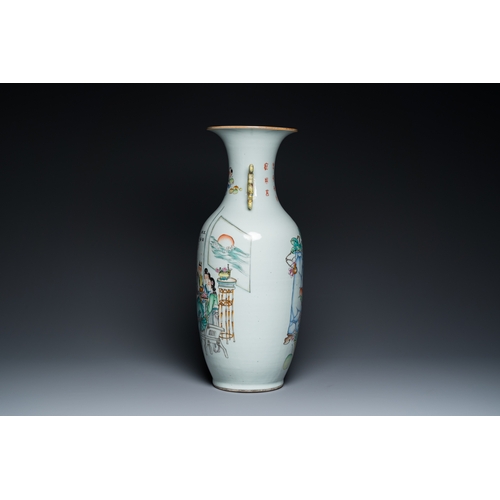 460 - A Chinese famille rose 'scholars' vase with two-sided design, signed Cai Yun Xuan å½©é²è», dated 1... 