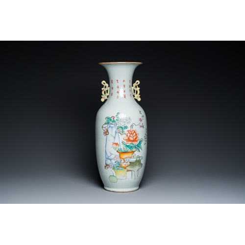 460 - A Chinese famille rose 'scholars' vase with two-sided design, signed Cai Yun Xuan å½©é²è», dated 1... 