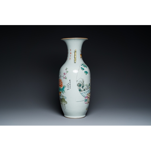 460 - A Chinese famille rose 'scholars' vase with two-sided design, signed Cai Yun Xuan å½©é²è», dated 1... 