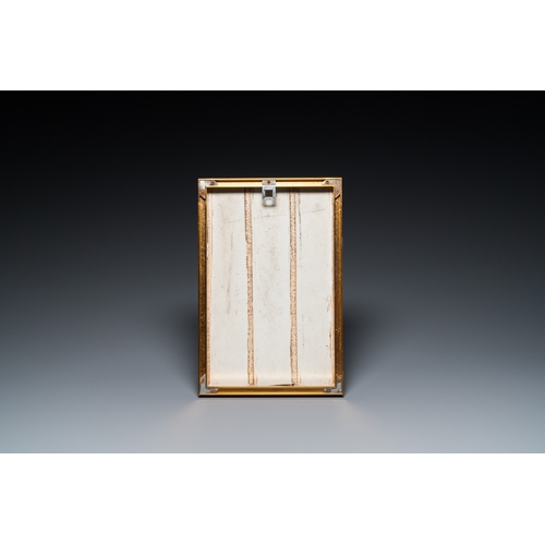 474 - A Chinese qianjiangcai 'mountainous landscape' plaque, 19th C.Dim.: 39,5 x 26,5 cm (the frame)Dim.: ... 