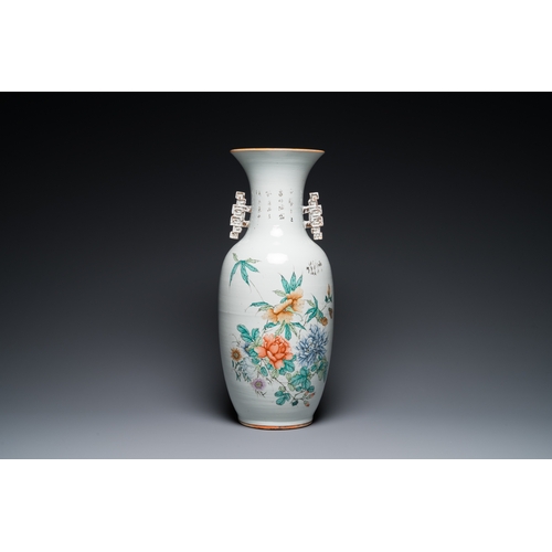 487 - A Chinese famille rose two-sided design vase, signed Hong Chengwang æ´ªææº, dated 1906H.: 56,5 cm... 