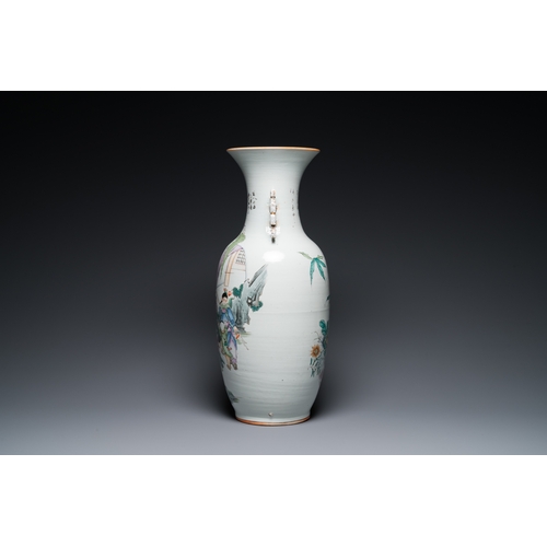 487 - A Chinese famille rose two-sided design vase, signed Hong Chengwang æ´ªææº, dated 1906H.: 56,5 cm... 