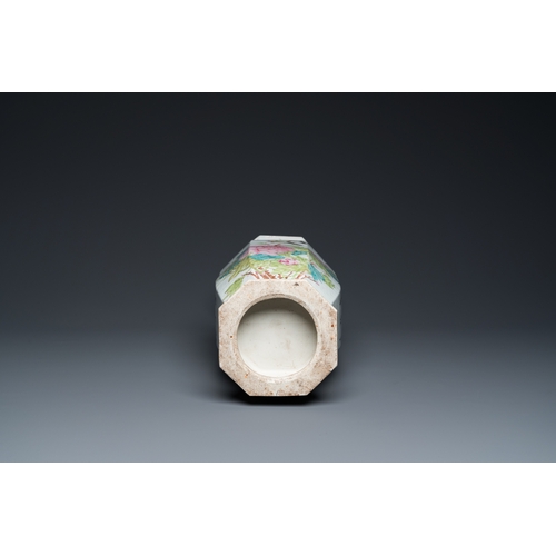 489 - A Chinese octagonal qianjiang cai vase, signed Wang Baowen æ±ªä¿æ, dated 1899H.: 56,5 cm... 