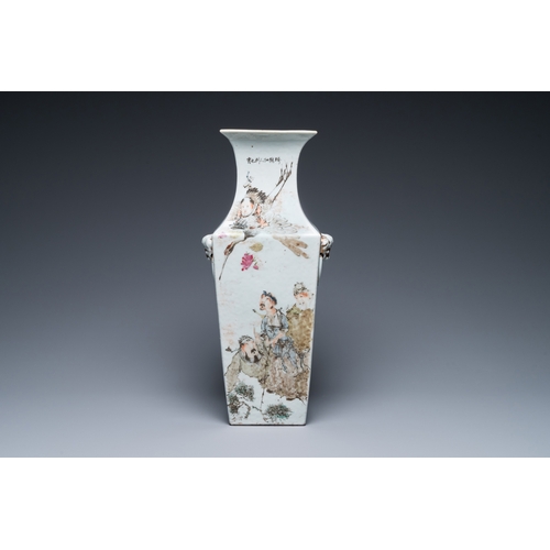 491 - A Chinese square qianjiang cai vase, signed Ma Qingyun é¦¬æ¶é², dated 1914H.: 40,5 cm... 