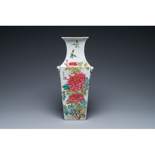 491 - A Chinese square qianjiang cai vase, signed Ma Qingyun é¦¬æ¶é², dated 1914H.: 40,5 cm... 