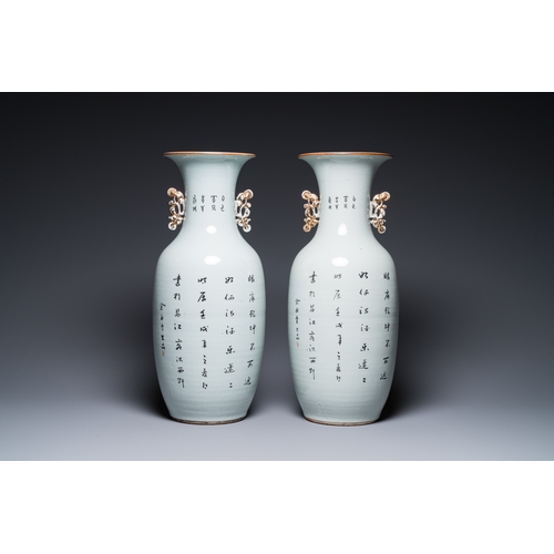 493 - A pair of Chinese famille rose vases, signed Yu Yongfeng ä½æ°¸è±, dated 1922H.: 57,5 cm... 