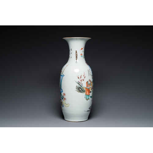 508 - A Chinese famille rose two-sided design vase with court scene, signed Xia Jingguang å¤éå»£, Repub... 