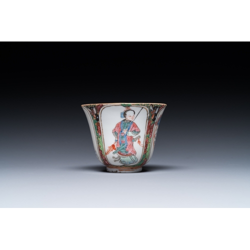 513 - A Chinese Canton famille rose 'Wu Shuang Pu' cup and saucer and a tureen and cover, 19th C.Dim.: 22,... 