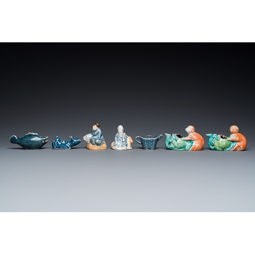 564 - Seven Chinese blue, white, famille rose and monochrome blue water droppers, Qianlong and laterL.: 11... 