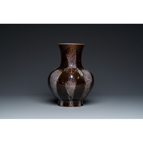 589 - A Chinese brown-flambe-glazed 'hu' vase, Kangxi mark, 19th C.H.: 33 cm