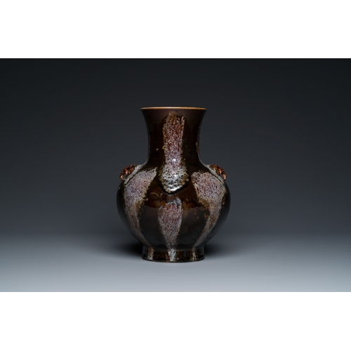 589 - A Chinese brown-flambe-glazed 'hu' vase, Kangxi mark, 19th C.H.: 33 cm