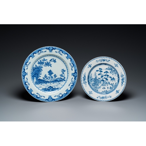 598 - A Chinese blue and white dish and seven plates with flowers and landscapes, Kangxi/QianlongDia.: 35,... 