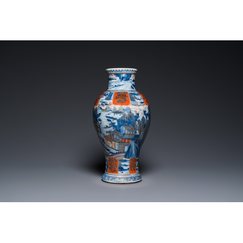 601 - A Chinese blue and white Dutch-decorated 'landscape' vase, KangxiH.: 42,5 cm