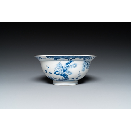 603 - A Chinese blue and white bowl with cherry blossom design, KangxiDia.: 20,5 cm - H.: 9,5 cm... 