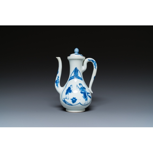 615 - A Chinese blue and white 'Xi Xiang Ji' ewer and cover, Xuande mark, KangxiH.: 18,5 cm - L.: 12 cm... 