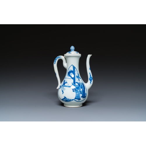 615 - A Chinese blue and white 'Xi Xiang Ji' ewer and cover, Xuande mark, KangxiH.: 18,5 cm - L.: 12 cm... 