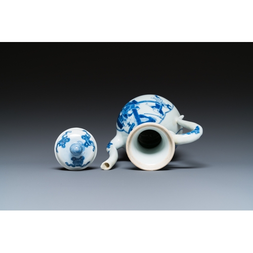 615 - A Chinese blue and white 'Xi Xiang Ji' ewer and cover, Xuande mark, KangxiH.: 18,5 cm - L.: 12 cm... 