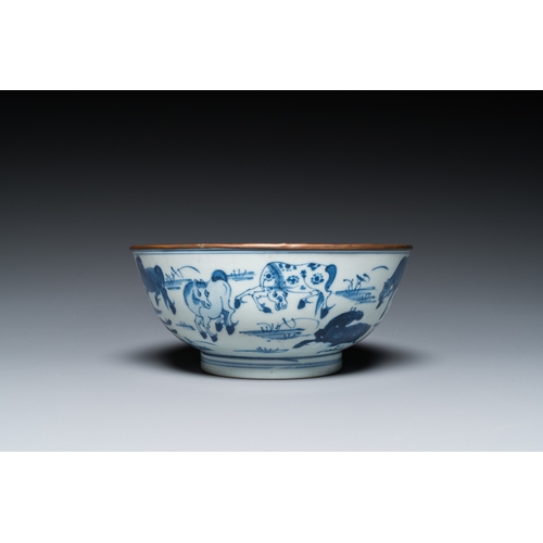 621 - A Chinese blue and white 'Eight horses of Mu Wang' bowl, KangxiDia.: 19 cm - H.: 8,5 cm... 