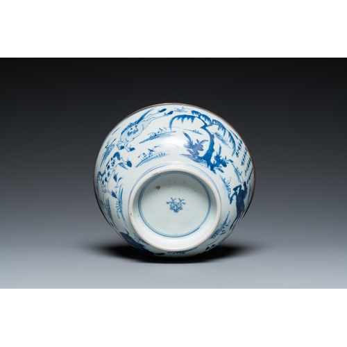 621 - A Chinese blue and white 'Eight horses of Mu Wang' bowl, KangxiDia.: 19 cm - H.: 8,5 cm... 