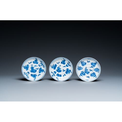 629 - Six Chinese blue and white 'Lady and dog' cups and saucers, KangxiDia.: 13 cm (the saucers)Dia.: 8,5... 