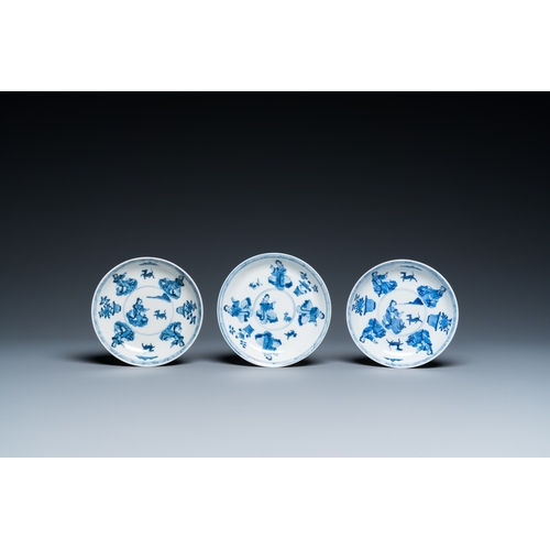 629 - Six Chinese blue and white 'Lady and dog' cups and saucers, KangxiDia.: 13 cm (the saucers)Dia.: 8,5... 