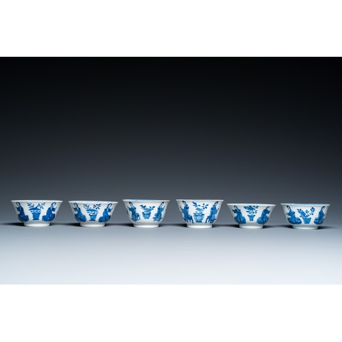 629 - Six Chinese blue and white 'Lady and dog' cups and saucers, KangxiDia.: 13 cm (the saucers)Dia.: 8,5... 