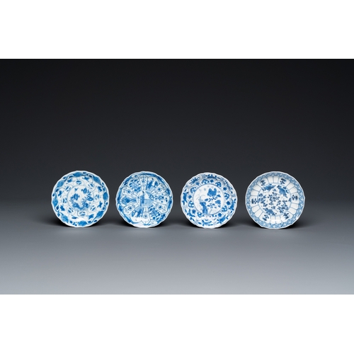 630 - Twelve Chinese blue and white saucers and eight cups, KangxiDia.: 13,5 cm (the largest saucer)Dia.: ... 