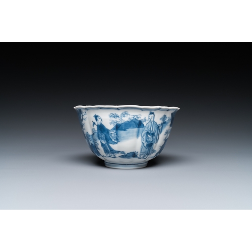 633 - A Chinese blue and white bowl with figures in a landscape, Chenghua mark, KangxiDia.: 13 cm - H.: 7 ... 