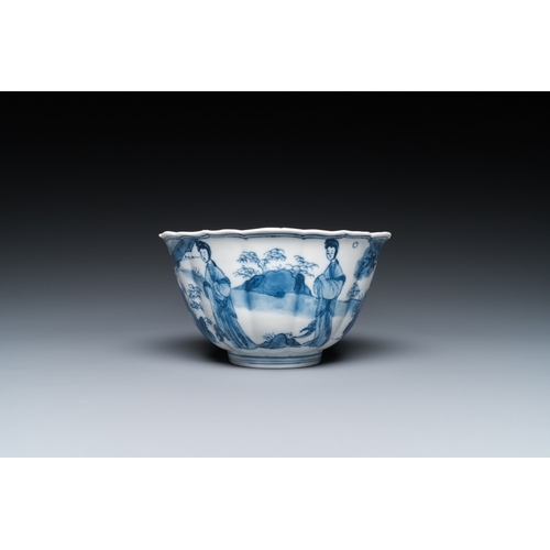 633 - A Chinese blue and white bowl with figures in a landscape, Chenghua mark, KangxiDia.: 13 cm - H.: 7 ... 