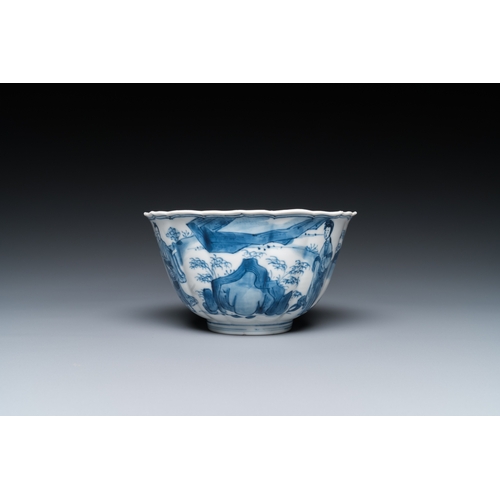 633 - A Chinese blue and white bowl with figures in a landscape, Chenghua mark, KangxiDia.: 13 cm - H.: 7 ... 