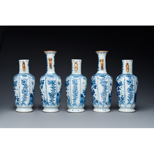 650 - A Chinese blue and white garniture of five vases with floral design, KangxiH.: 18 cm (the tallest)... 