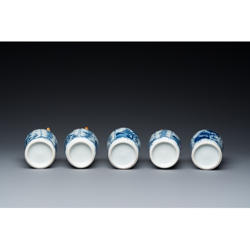 650 - A Chinese blue and white garniture of five vases with floral design, KangxiH.: 18 cm (the tallest)... 