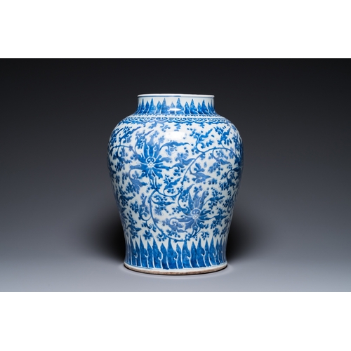 651 - A Chinese blue and white 'lotus scroll' vase, KangxiH.: 47,5 cm