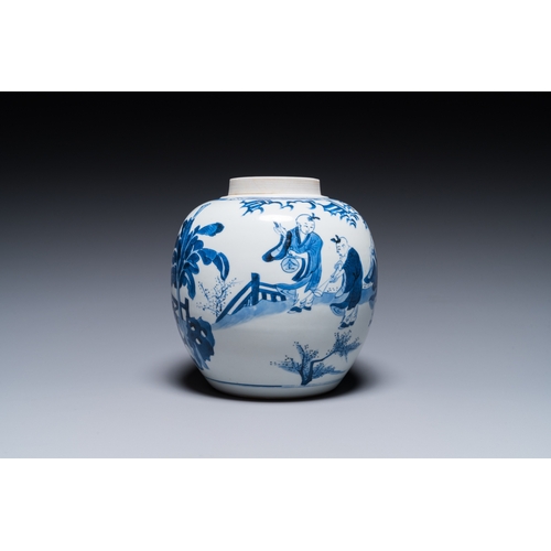 655 - A Chinese blue and white ginger jar with playing boys with a qilin, KangxiH.: 19,5 cm (incl. cover)H... 