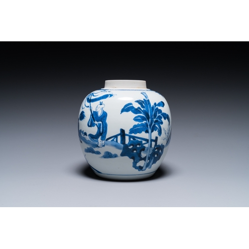 655 - A Chinese blue and white ginger jar with playing boys with a qilin, KangxiH.: 19,5 cm (incl. cover)H... 