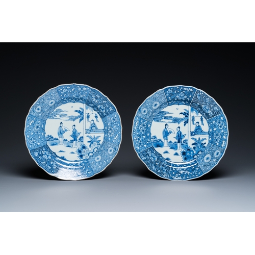 680 - Three Chinese blue and white 'Xi Xiang Ji' dishes, QianlongDia.: 35 cm (the largest)