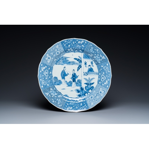 680 - Three Chinese blue and white 'Xi Xiang Ji' dishes, QianlongDia.: 35 cm (the largest)